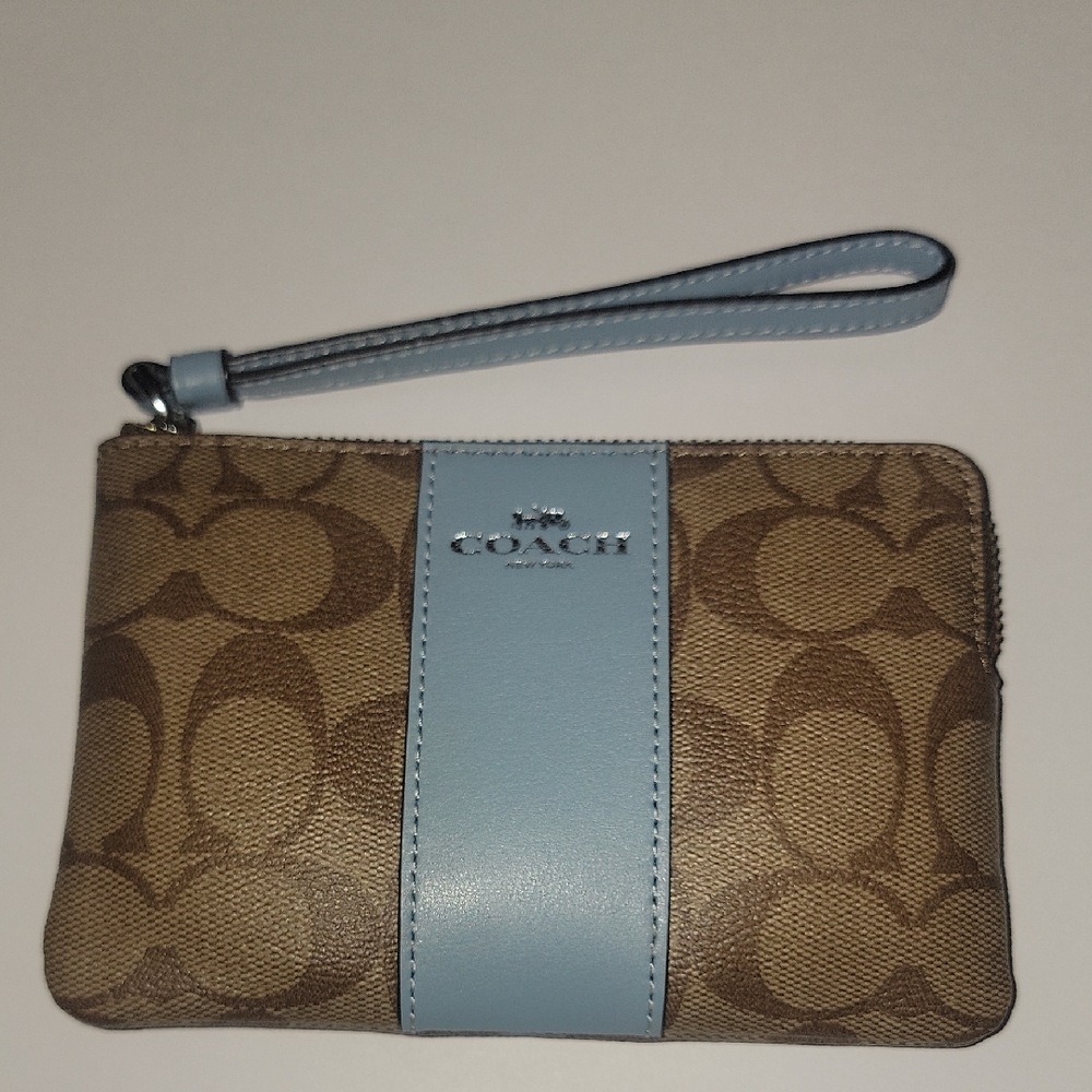 Coach Tan and Blue Wristlet